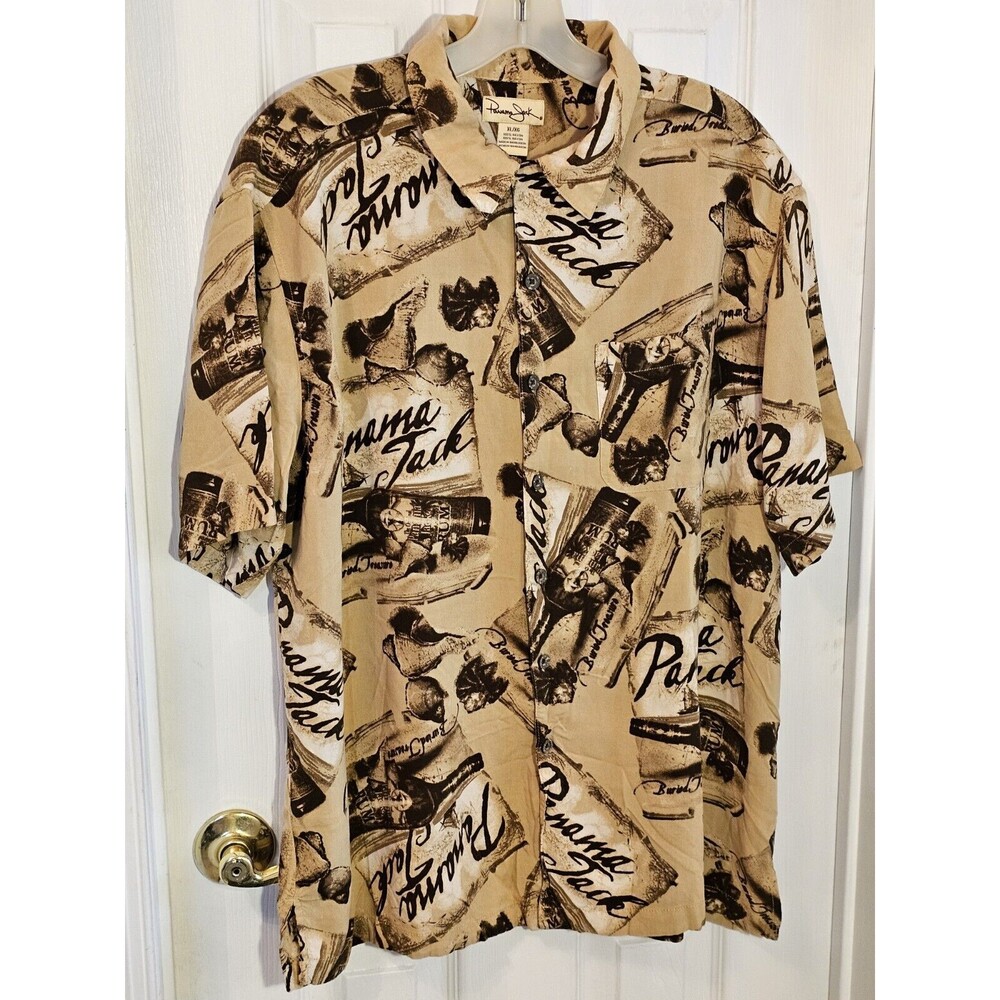 Panama Jack Mens XL Pirate Rum Hawaiian Camp Shirt  Beachy Treasure Casual